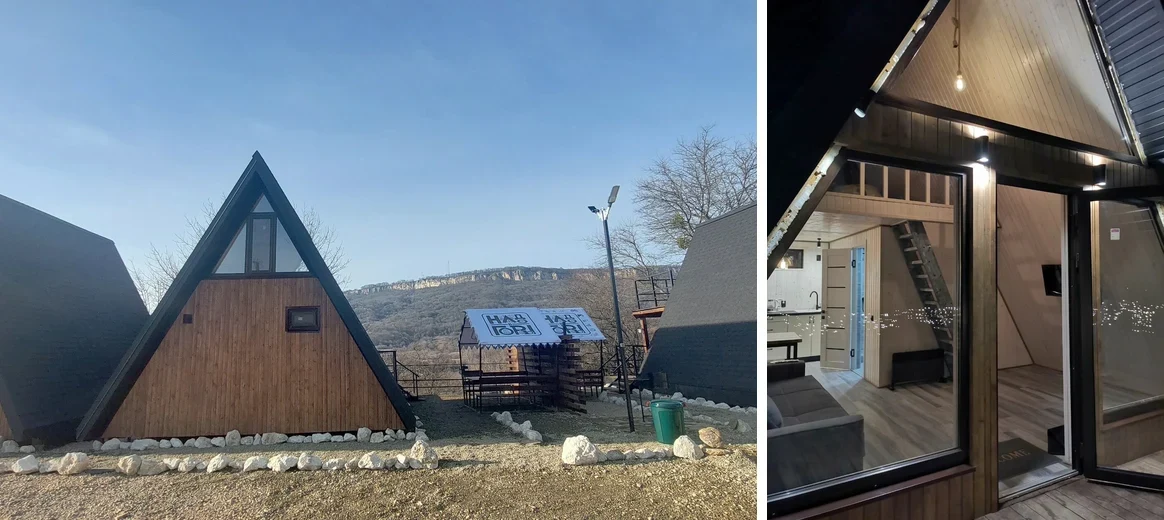 A-frame с остеклённым фасадом и террасой