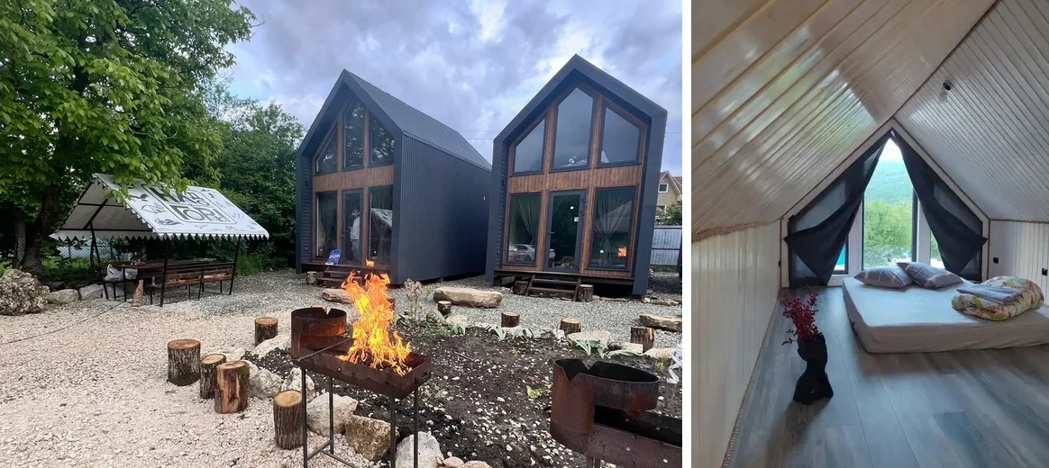 Barn House: дома на территории и спальня — два настоящих ракурса
